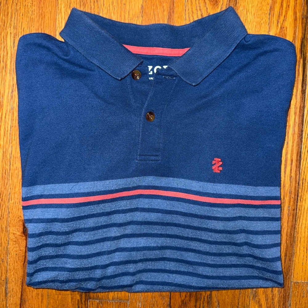 Navy Blue Striped Polo Shirt IZOD